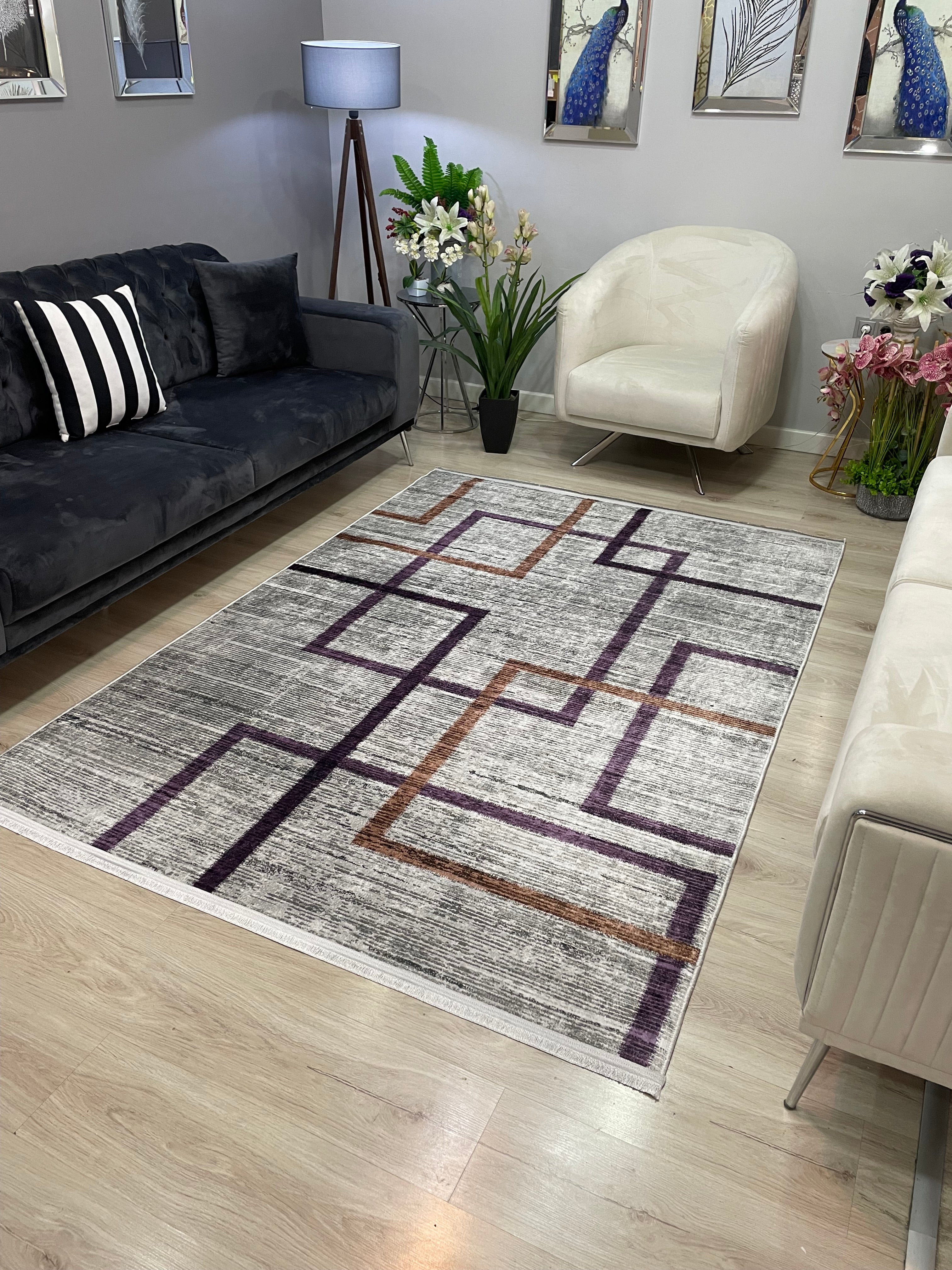 TRİESTE BROWN - %100 Pamuk Dokuma Taban Makinede Yıkanabilir Kaymaz Halı