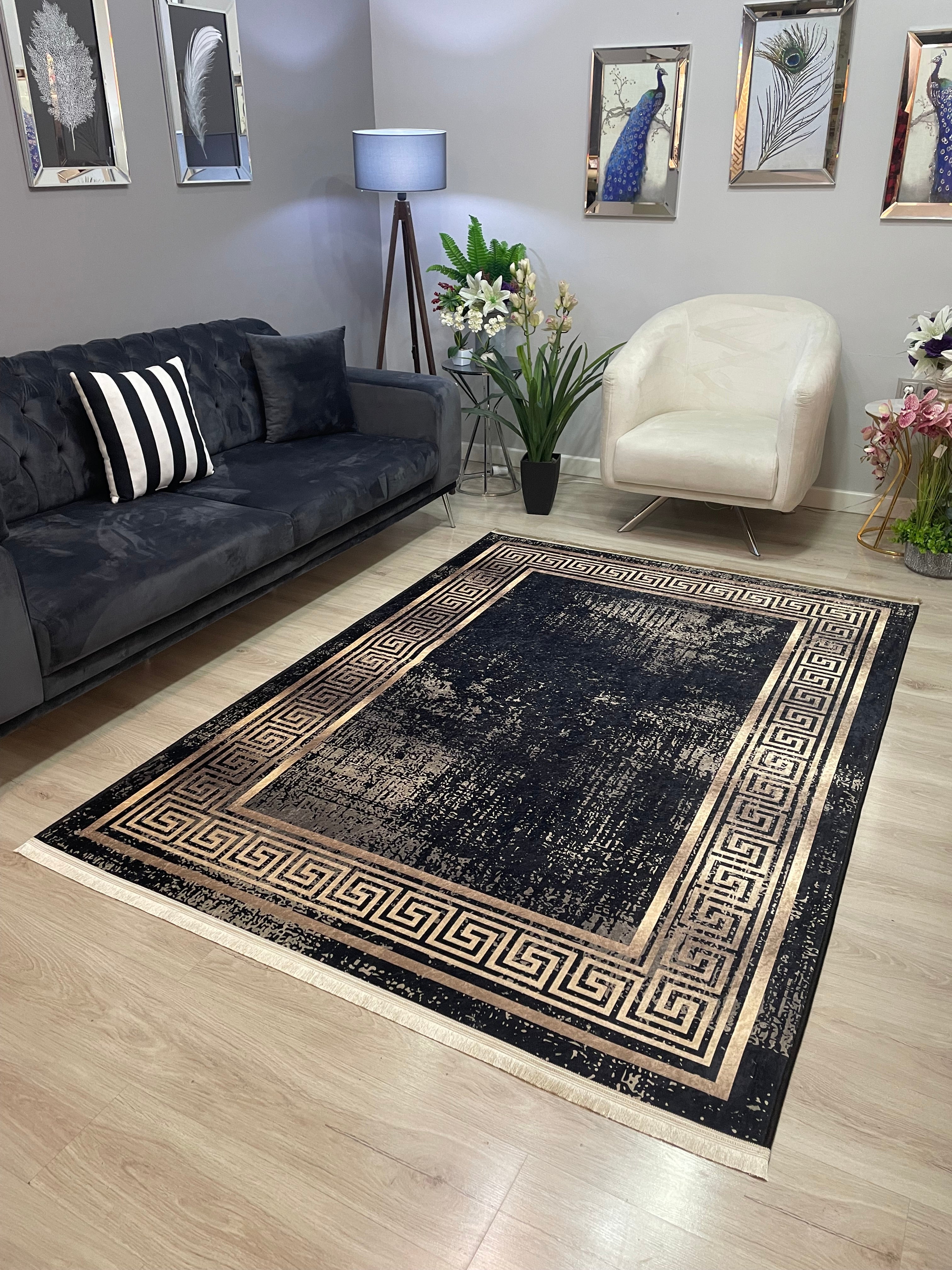 CHAİNWALL GOLD - %100 Pamuk Dokuma Taban Makinede Yıkanabilir Kaymaz Halı