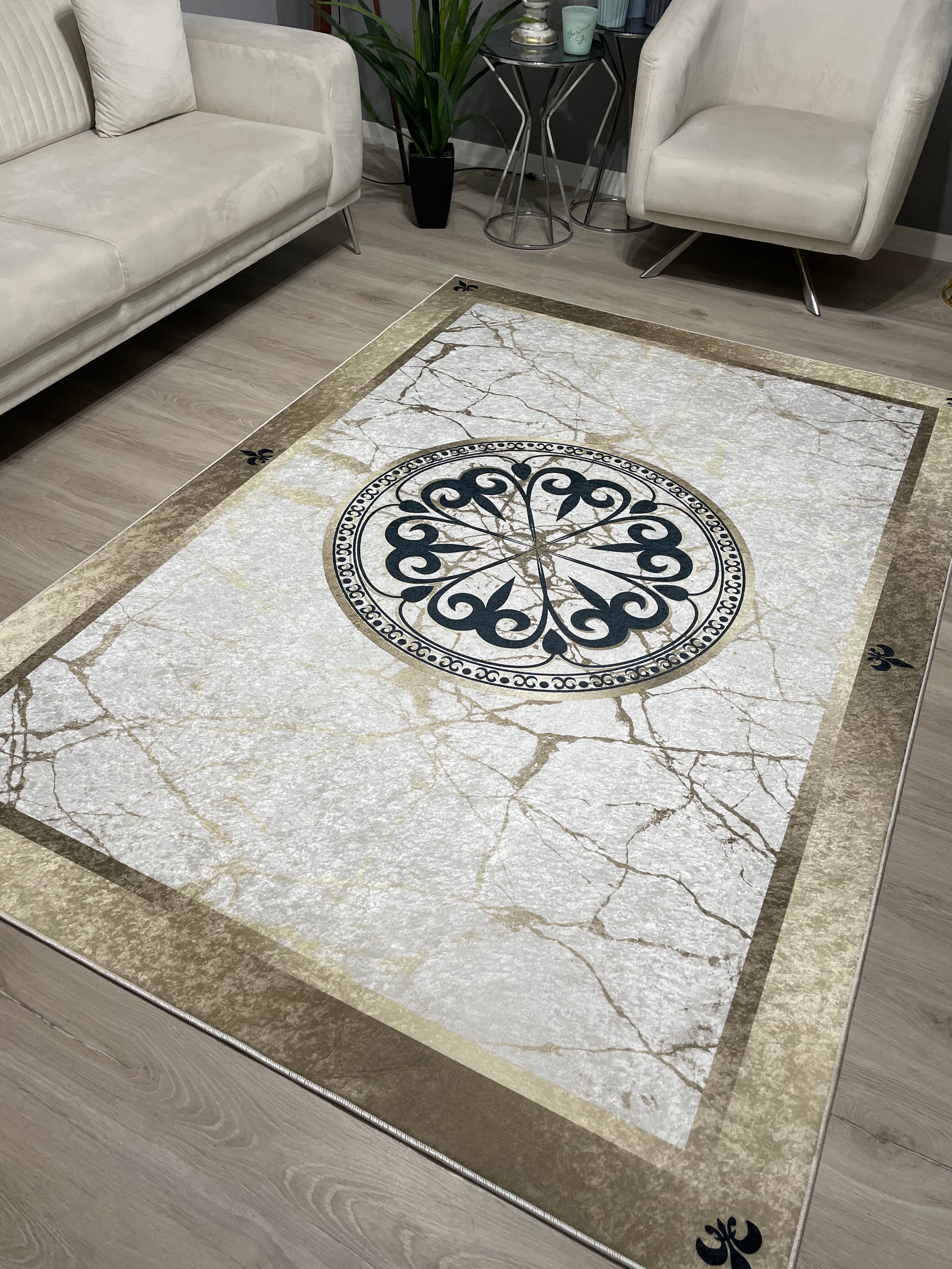 R-HANEDAN BRİLL GOLD - %100 Pamuk Dokuma Taban Makinede Yıkanabilir Kaymaz Halı