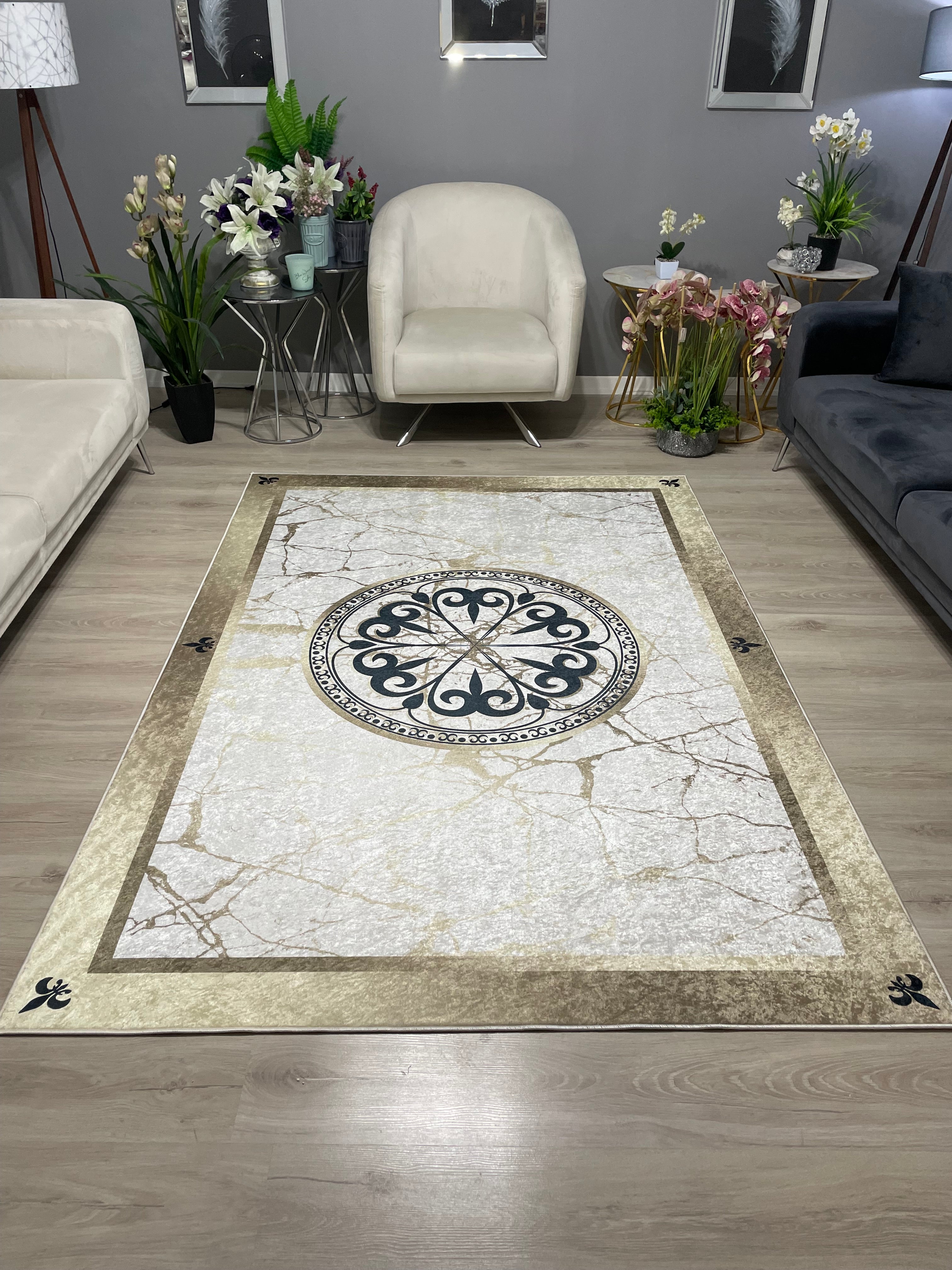 R-HANEDAN BRİLL GOLD - %100 Pamuk Dokuma Taban Makinede Yıkanabilir Kaymaz Halı