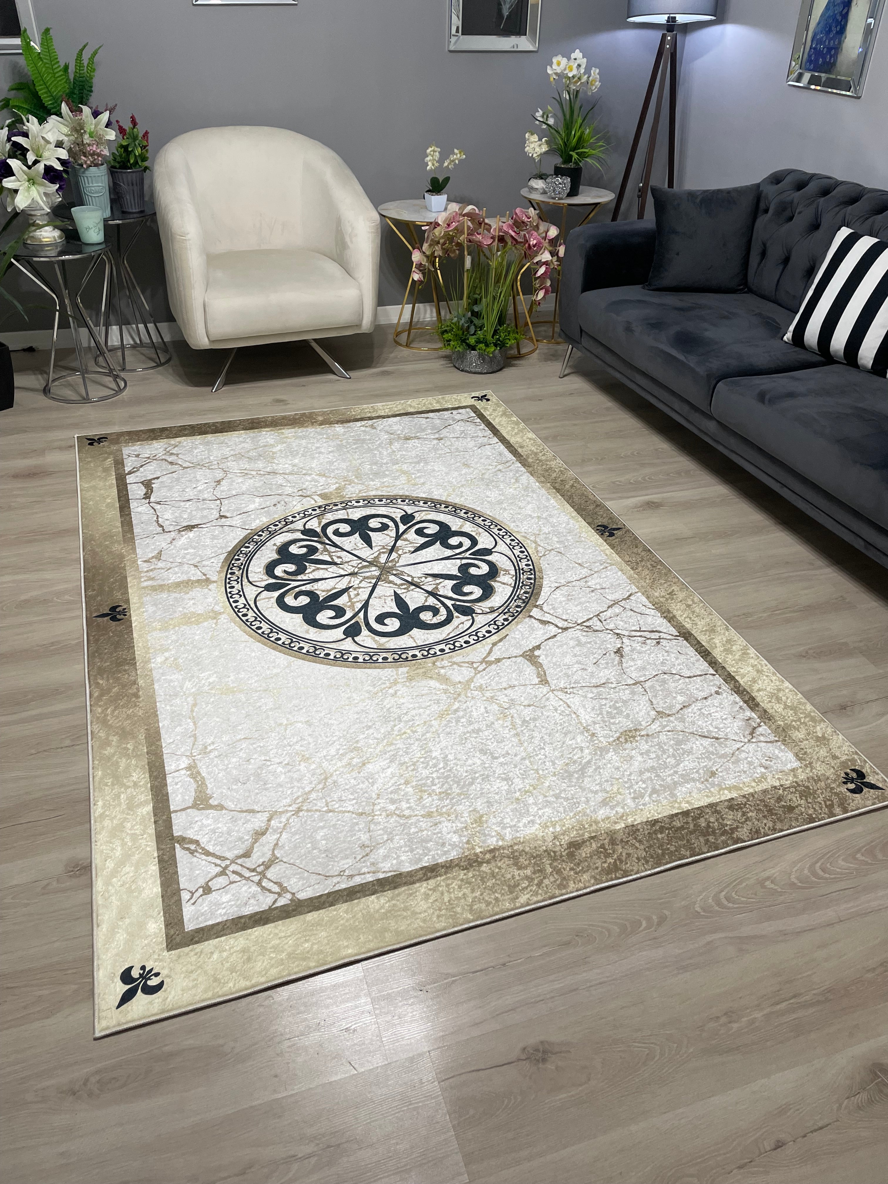 R-HANEDAN BRİLL GOLD - %100 Pamuk Dokuma Taban Makinede Yıkanabilir Kaymaz Halı