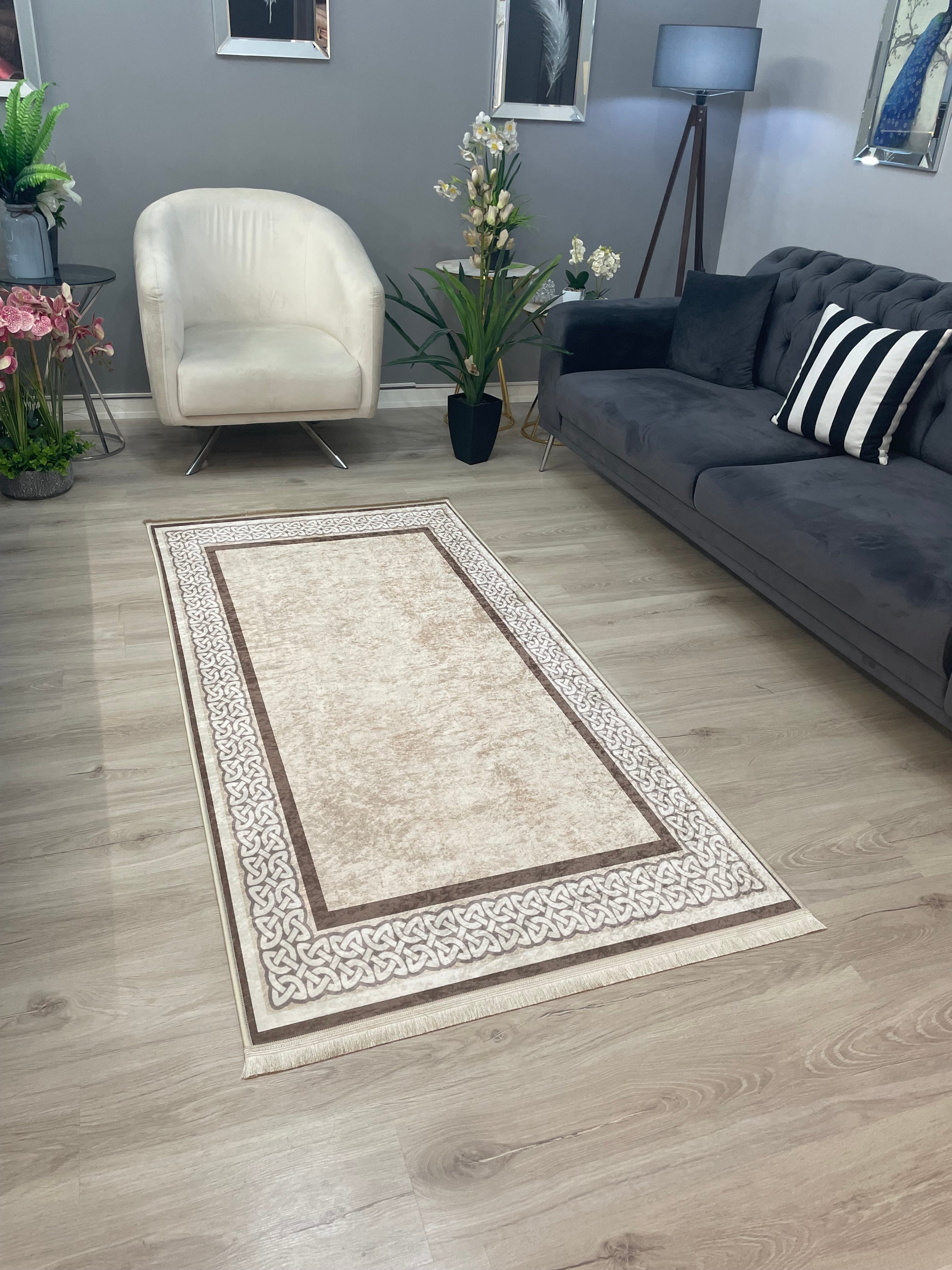 R-OLİVİA - %100 Pamuk Dokuma Taban Makinede Yıkanabilir Kaymaz Halı