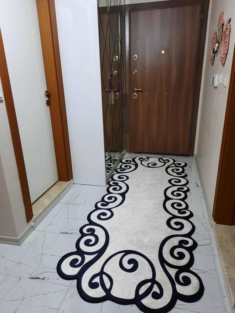 MELODİ BEYAZ - %100 Pamuk Dokuma Taban Makinede Yıkanabilir Kaymaz Halı