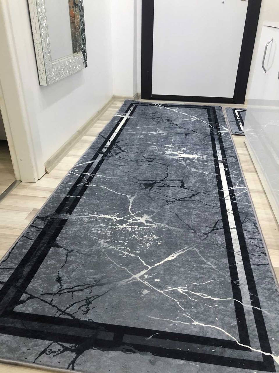 ANADİA GRİ - %100 Pamuk Dokuma Taban Makinede Yıkanabilir Kaymaz Halı