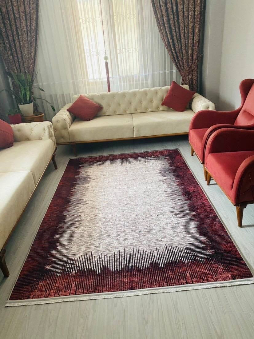 REMAR RED - %100 Pamuk Dokuma Taban Makinede Yıkanabilir Kaymaz Halı
