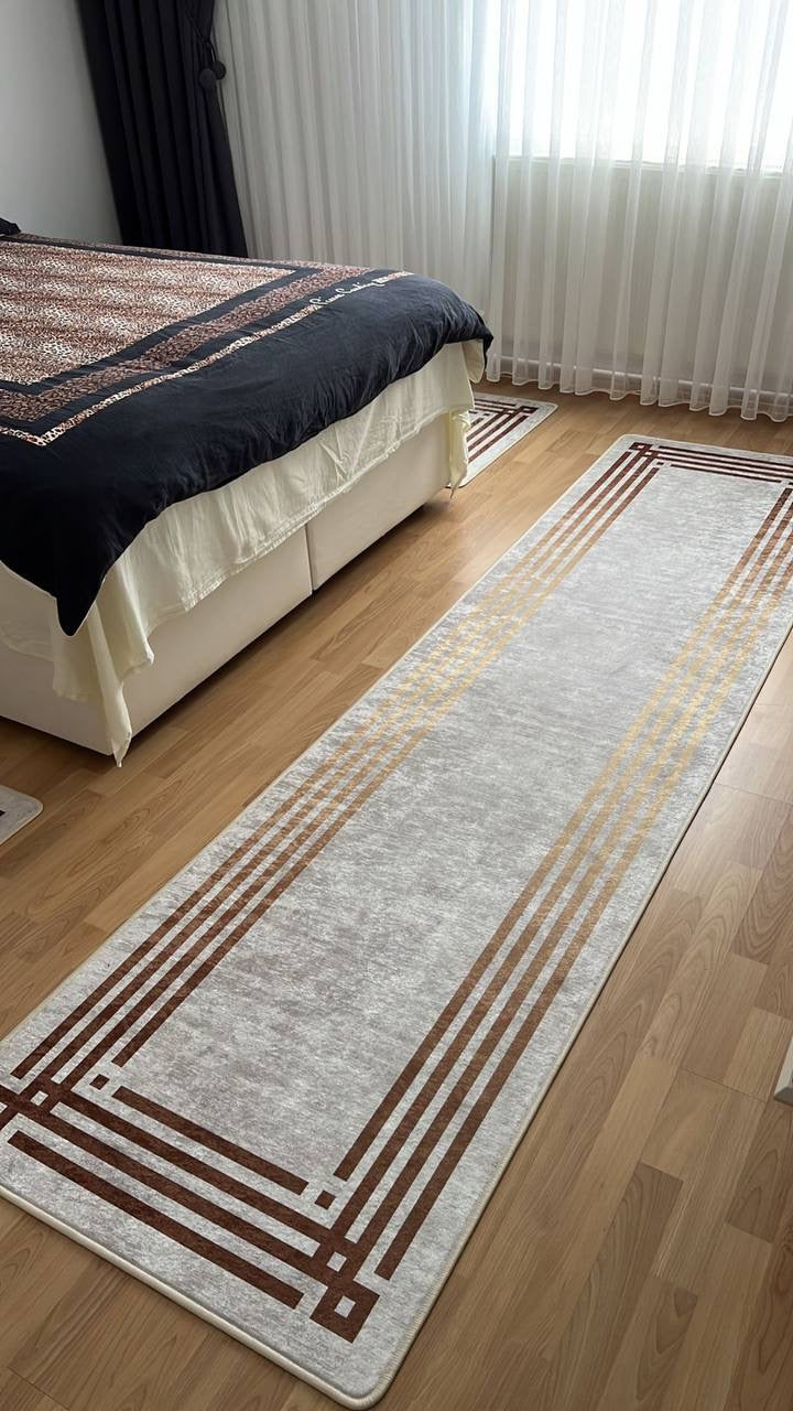 ZÜHRE LİNE GOLD - %100 Pamuk Dokuma Taban Makinede Yıkanabilir Kaymaz Halı