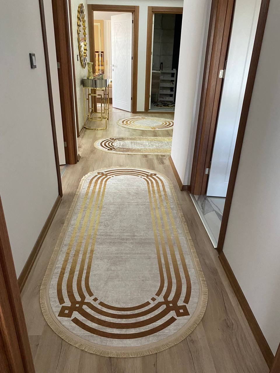 ZÜHRE LİNE GOLD - %100 Pamuk Dokuma Taban Makinede Yıkanabilir Kaymaz Halı