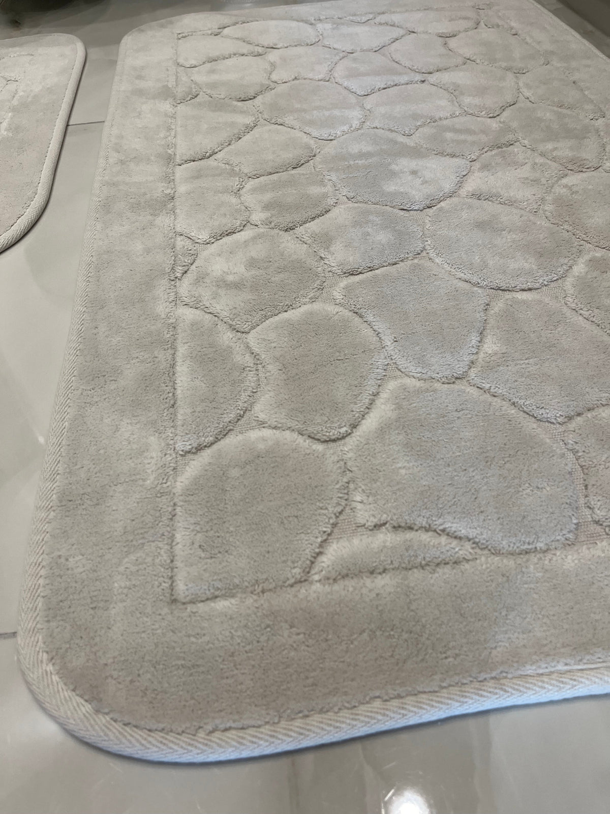 KREM - Yıkanabilir Pamuk Dokuma Taban Taban 60x100 50x60 2'li Banyo Paspas ve Klozet Takımı