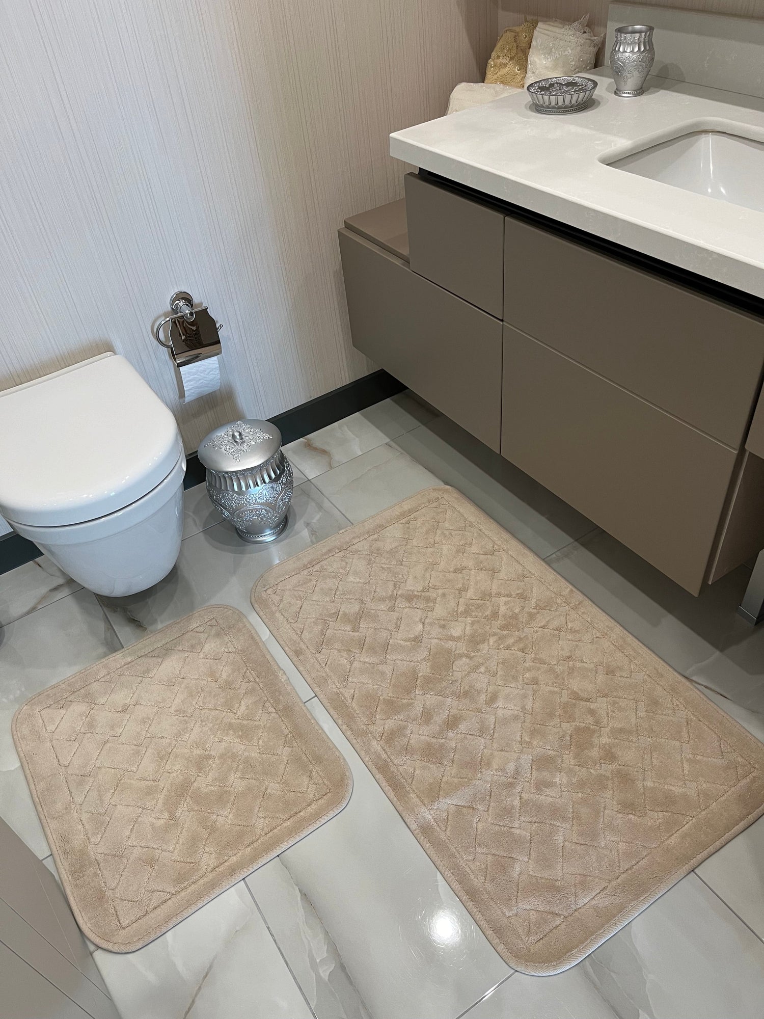 KAHVE - Yıkanabilir Pamuk Dokuma Taban Taban 60x100 50x60 2&