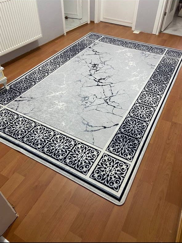 LOREN GRİ - %100 Pamuk Dokuma Taban Makinede Yıkanabilir Kaymaz Halı