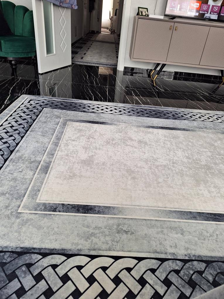 SİNATRA GÜMÜŞ - %100 Pamuk Dokuma Taban Makinede Yıkanabilir Kaymaz Halı