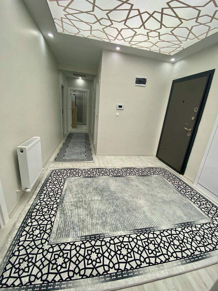 FLOWY GÜMÜŞ - %100 Pamuk Dokuma Taban Makinede Yıkanabilir Kaymaz Halı