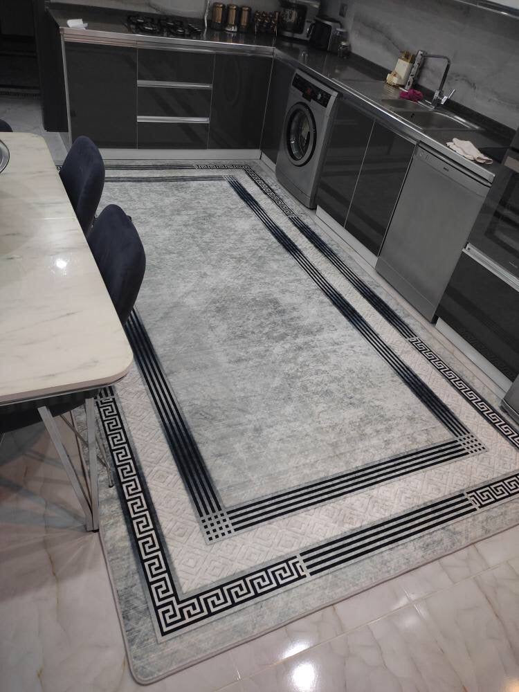 TAYLOR AÇIK GRİ - %100 Pamuk Dokuma Taban Makinede Yıkanabilir Kaymaz Halı