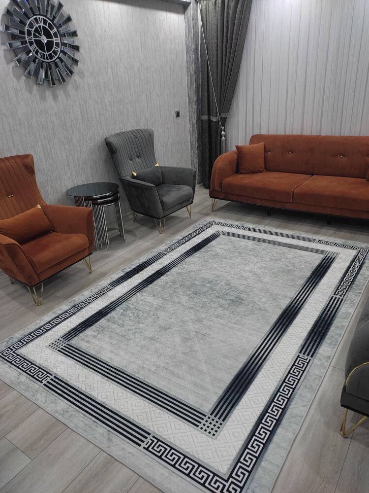 TAYLOR AÇIK GRİ - %100 Pamuk Dokuma Taban Makinede Yıkanabilir Kaymaz Halı