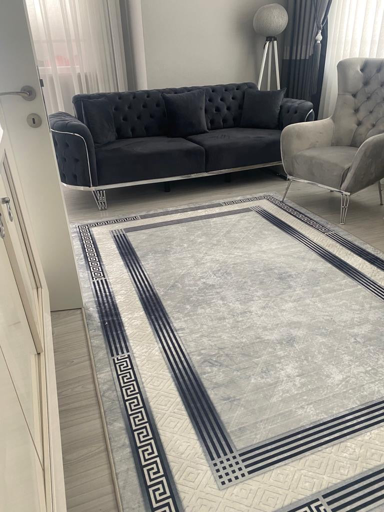 TAYLOR AÇIK GRİ - %100 Pamuk Dokuma Taban Makinede Yıkanabilir Kaymaz Halı