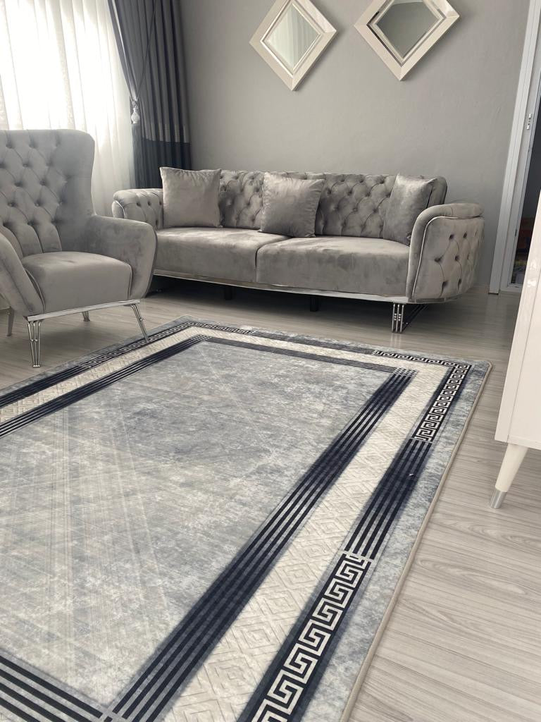 TAYLOR AÇIK GRİ - %100 Pamuk Dokuma Taban Makinede Yıkanabilir Kaymaz Halı
