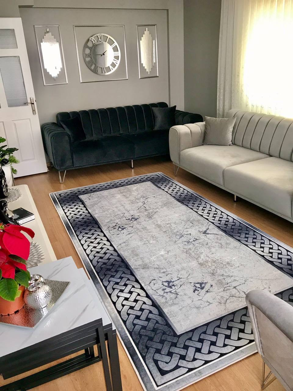 SİNATRA BRİLL GRİ - %100 Pamuk Dokuma Taban Makinede Yıkanabilir Kaymaz Halı