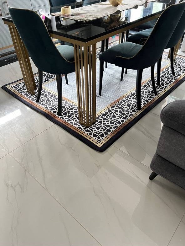 FLOWY GOLD GRİ - %100 Pamuk Dokuma Taban Makinede Yıkanabilir Kaymaz Halı