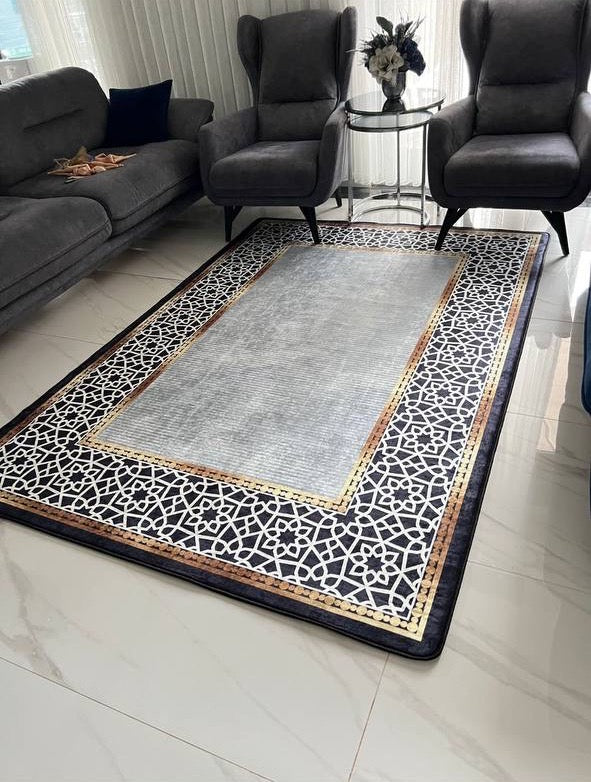 FLOWY GOLD GRİ - %100 Pamuk Dokuma Taban Makinede Yıkanabilir Kaymaz Halı