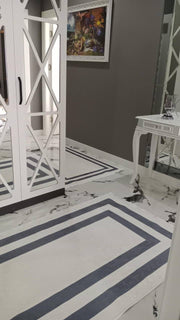 FRAME GRİ - %100 Pamuk Dokuma Taban Makinede Yıkanabilir Kaymaz Halı