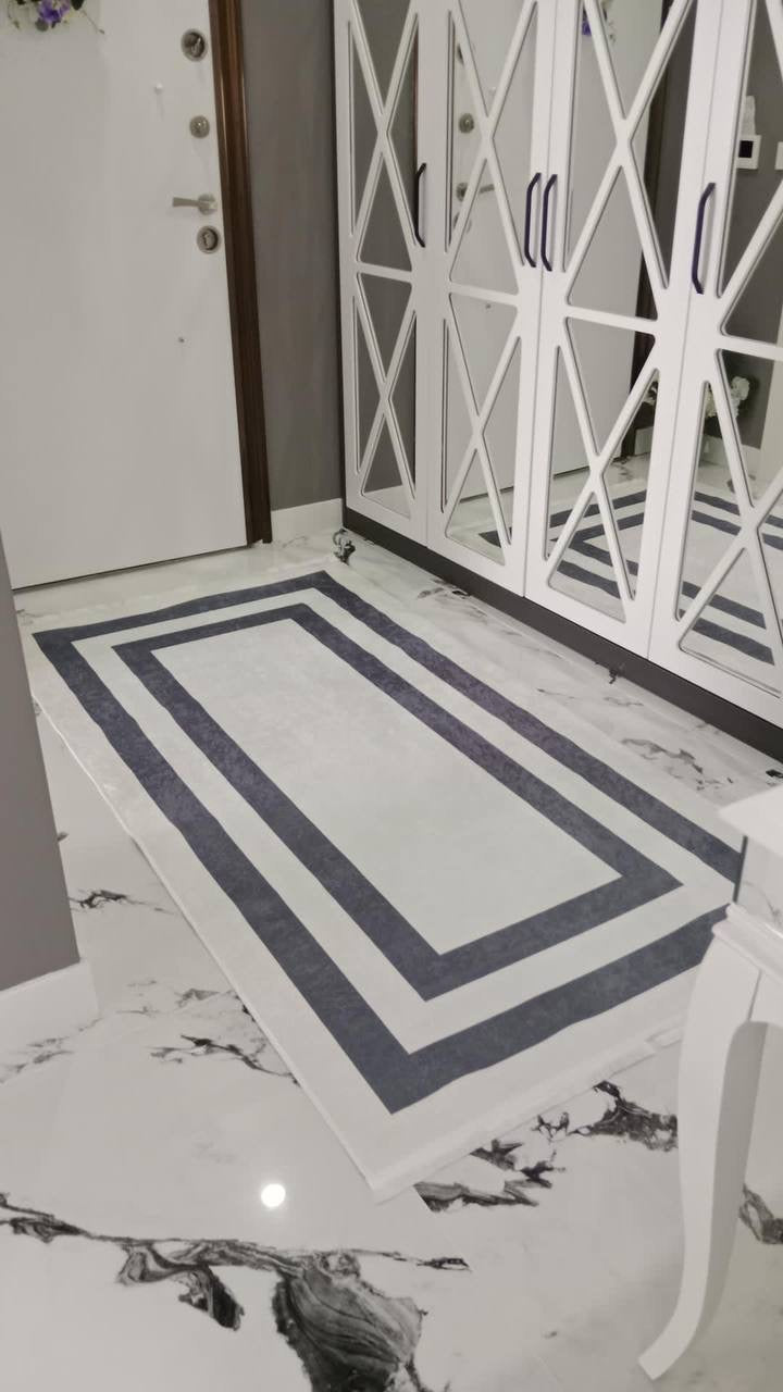 FRAME GRİ - %100 Pamuk Dokuma Taban Makinede Yıkanabilir Kaymaz Halı