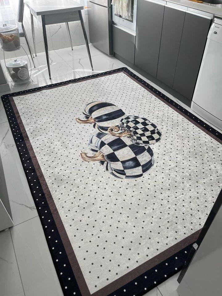 ZUCCA BLACK - %100 Pamuk Dokuma Taban Makinede Yıkanabilir Kaymaz Halı