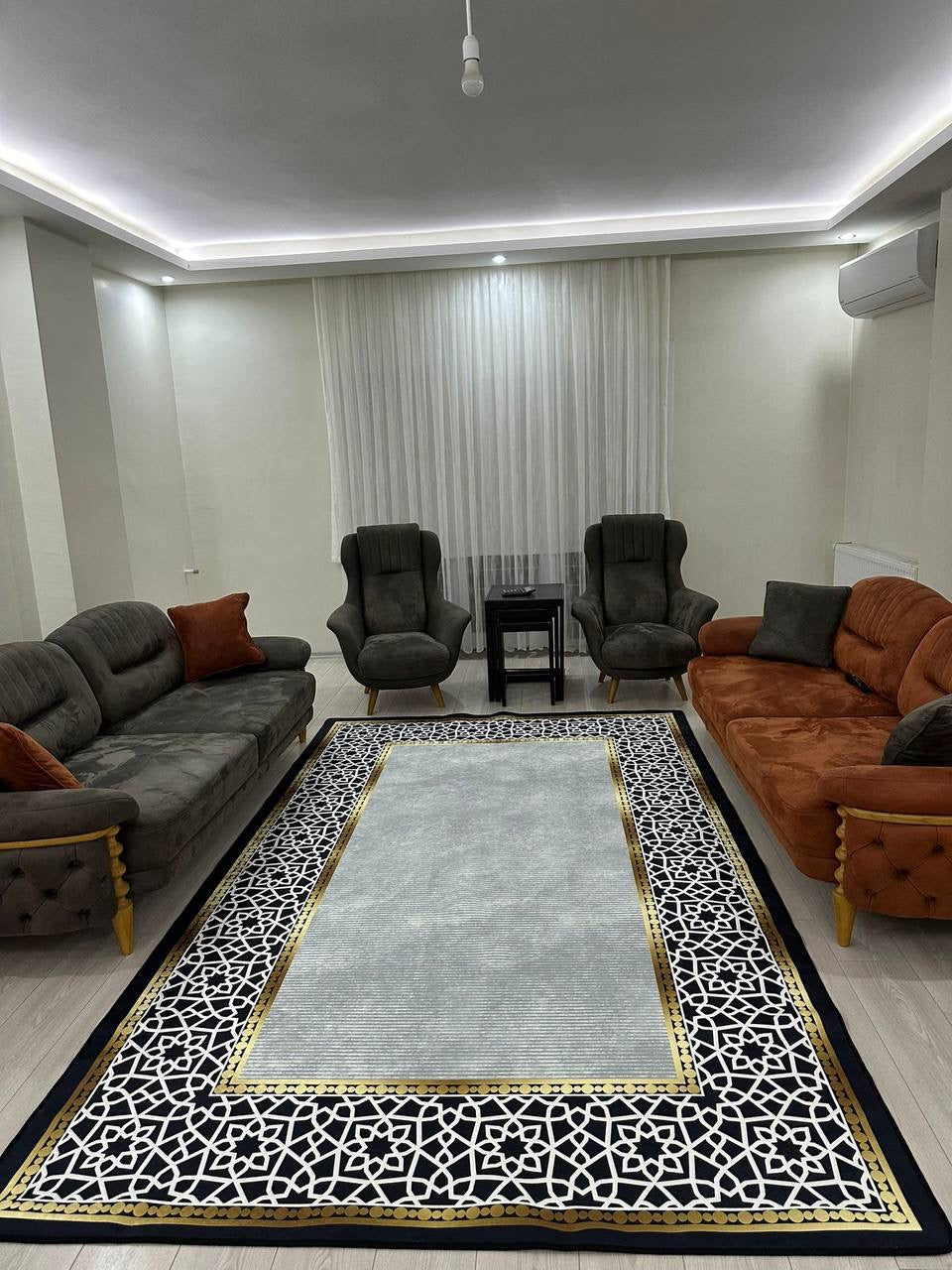 FLOWY GOLD GRİ - %100 Pamuk Dokuma Taban Makinede Yıkanabilir Kaymaz Halı