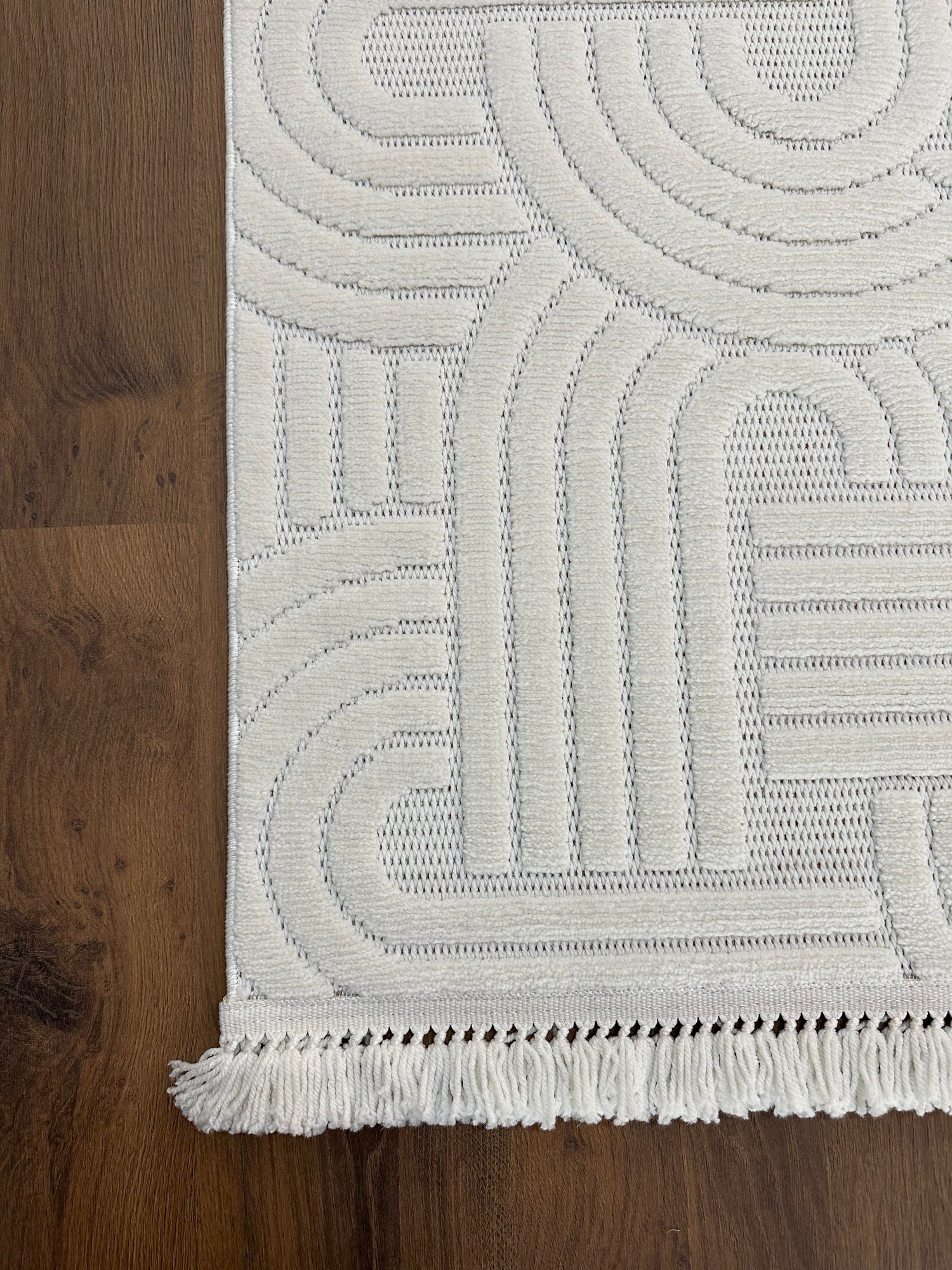 MİLAS C40 KREM Kabartmalı Kaymaz Taban Modern Geometrik Desenli Salon Koridor Mutfak Halısı-KP