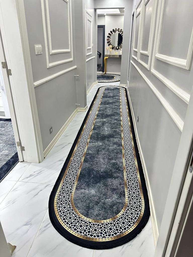 FLOWY GOLD GRİ - %100 Pamuk Dokuma Taban Makinede Yıkanabilir Kaymaz Halı