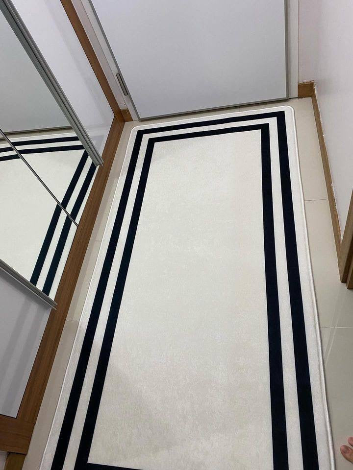 FRAME BEYAZ - %100 Pamuk Dokuma Taban Makinede Yıkanabilir Kaymaz Halı