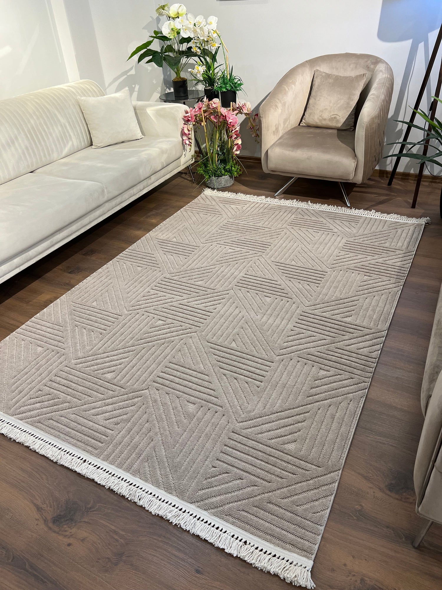 MİLAS C11-VİZON Kabartmalı Modern Geometrik Desenli Salon Koridor Mutfak Halısı