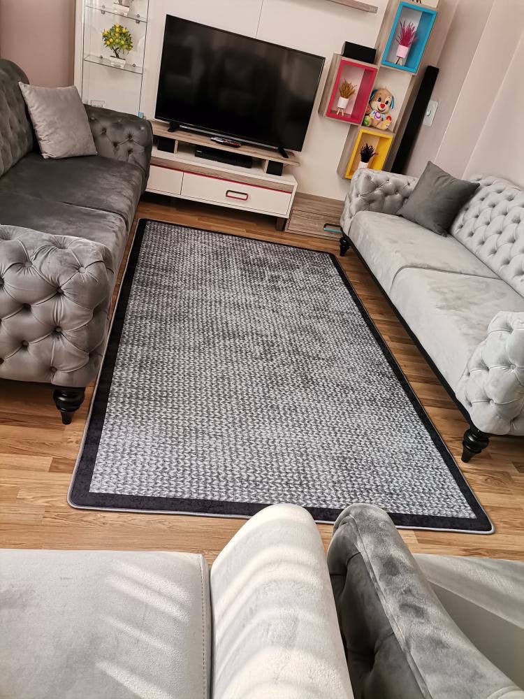 LAMAR GRİ - %100 Pamuk Dokuma Taban Makinede Yıkanabilir Kaymaz Halı