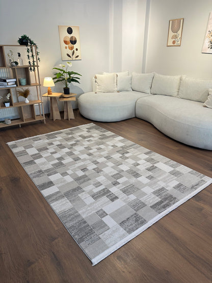 İCON T-MD06–GRİ Modern Yumuşak Salon Koridor Mutfak Makine Dokuma Halısı