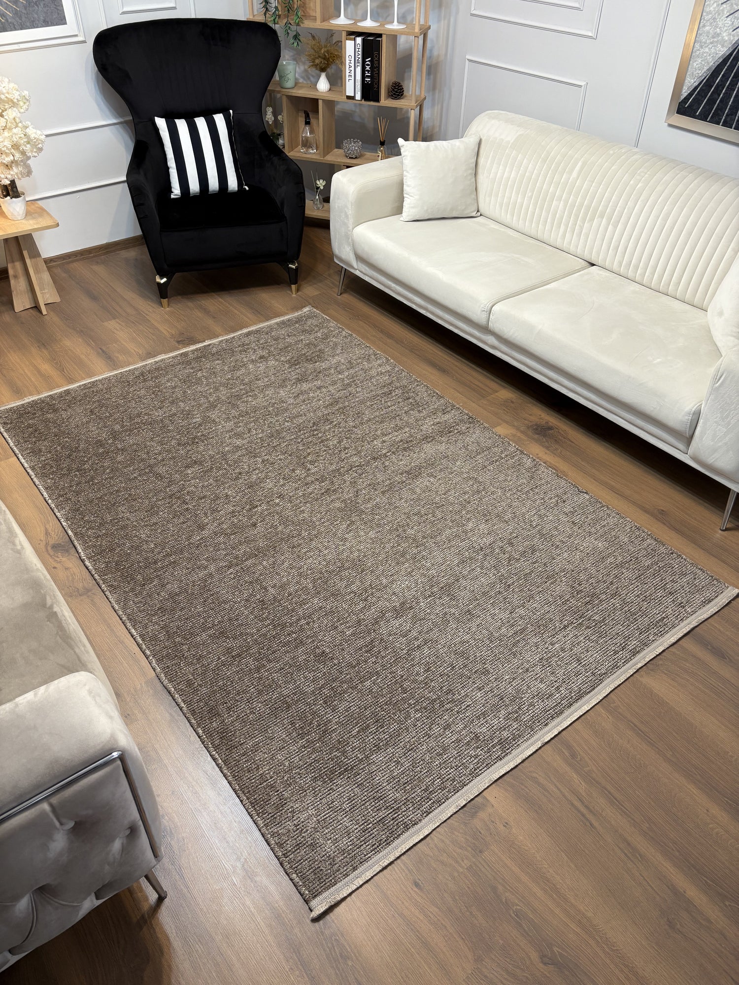 ŞÖNİL SUDE Kaymaz Taban İskandinav Desenli Salon Koridor Mutfak Şönil Kilim Dokuma Halı-VİZON