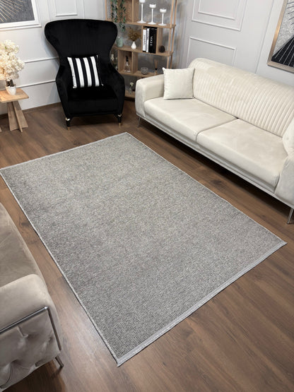 ŞÖNİL SUDE-GRİ Makinede Yıkanabilir Modern Sade Desenli Salon Koridor Mutfak Şönil Dokuma Halı