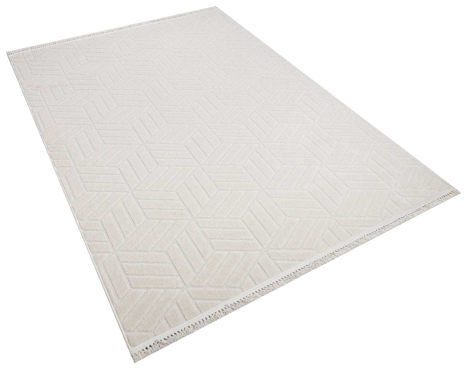 MİLAS T-LO67 BEJ Kabartmalı Modern Geometrik Desenli Salon Koridor Mutfak Halısı
