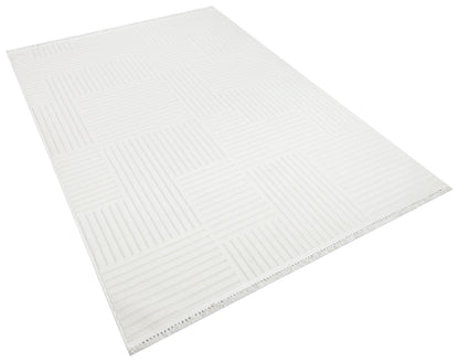 MİLAS T-LT49 KREM Kabartmalı Modern Geometrik Desenli Salon Koridor Mutfak Halısı