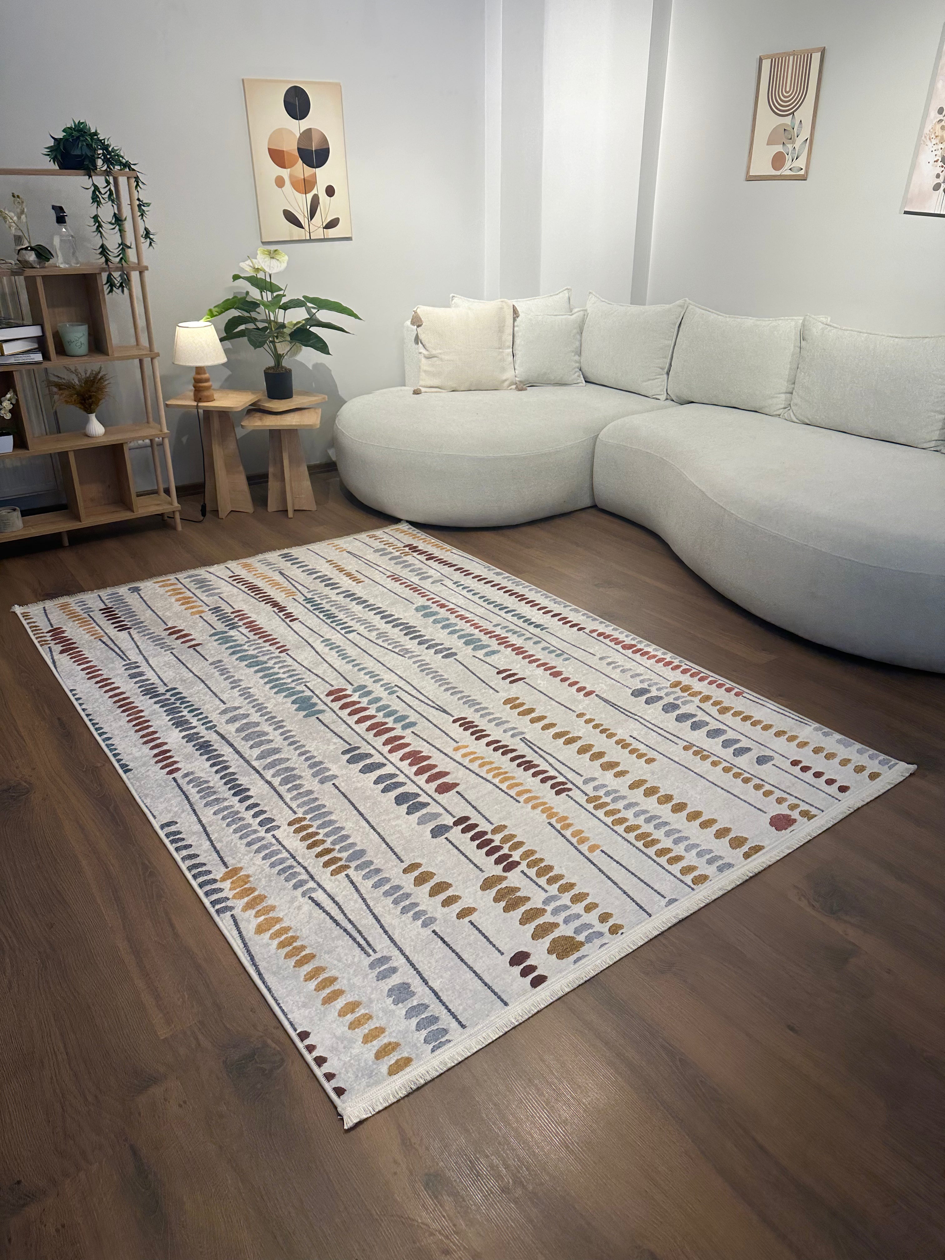 BİANCA - %100 Pamuk Dokuma Taban Makinede Yıkanabilir Kaymaz Halı