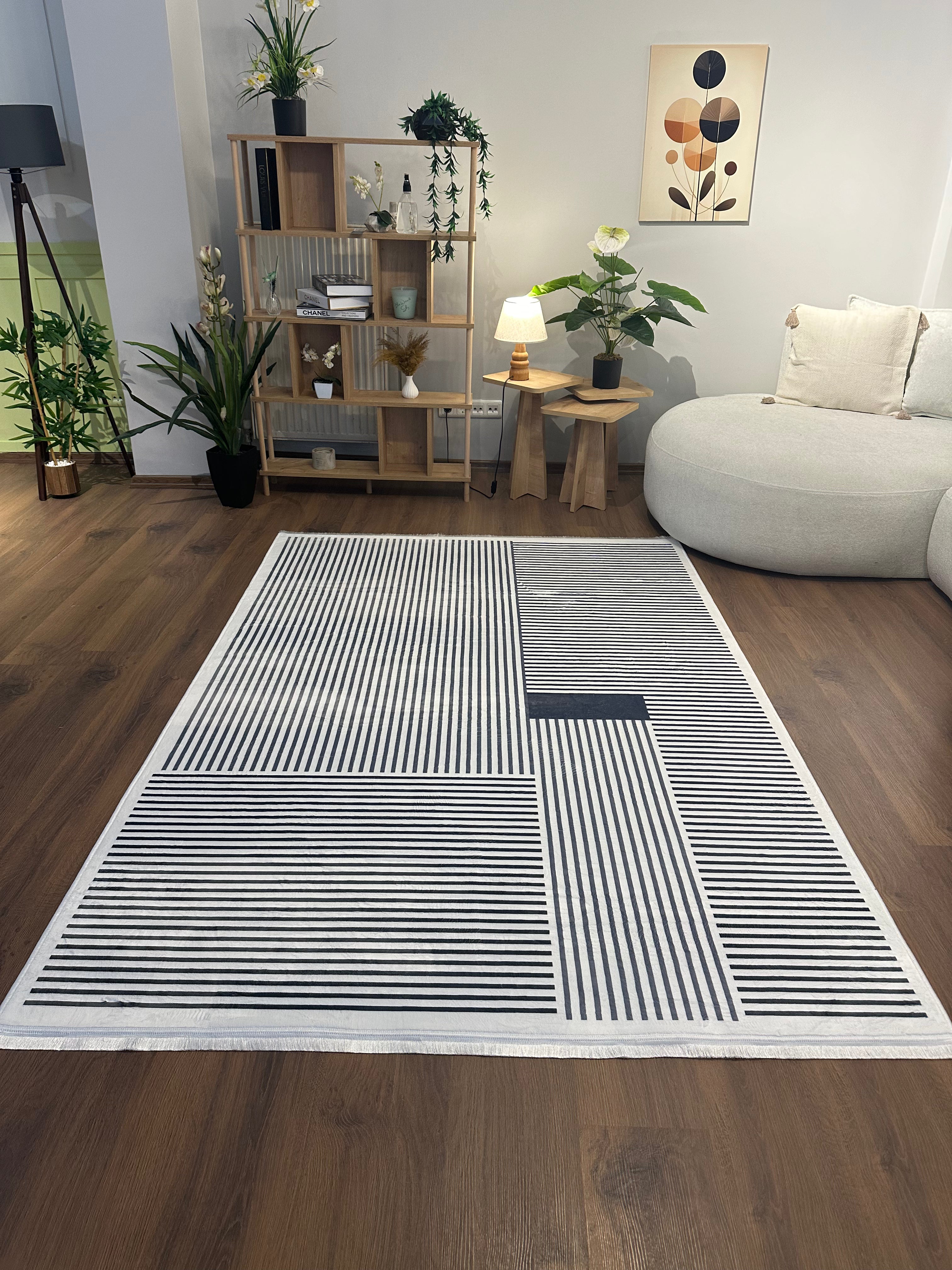 ALCANTARA - %100 Pamuk Dokuma Taban Makinede Yıkanabilir Kaymaz Halı