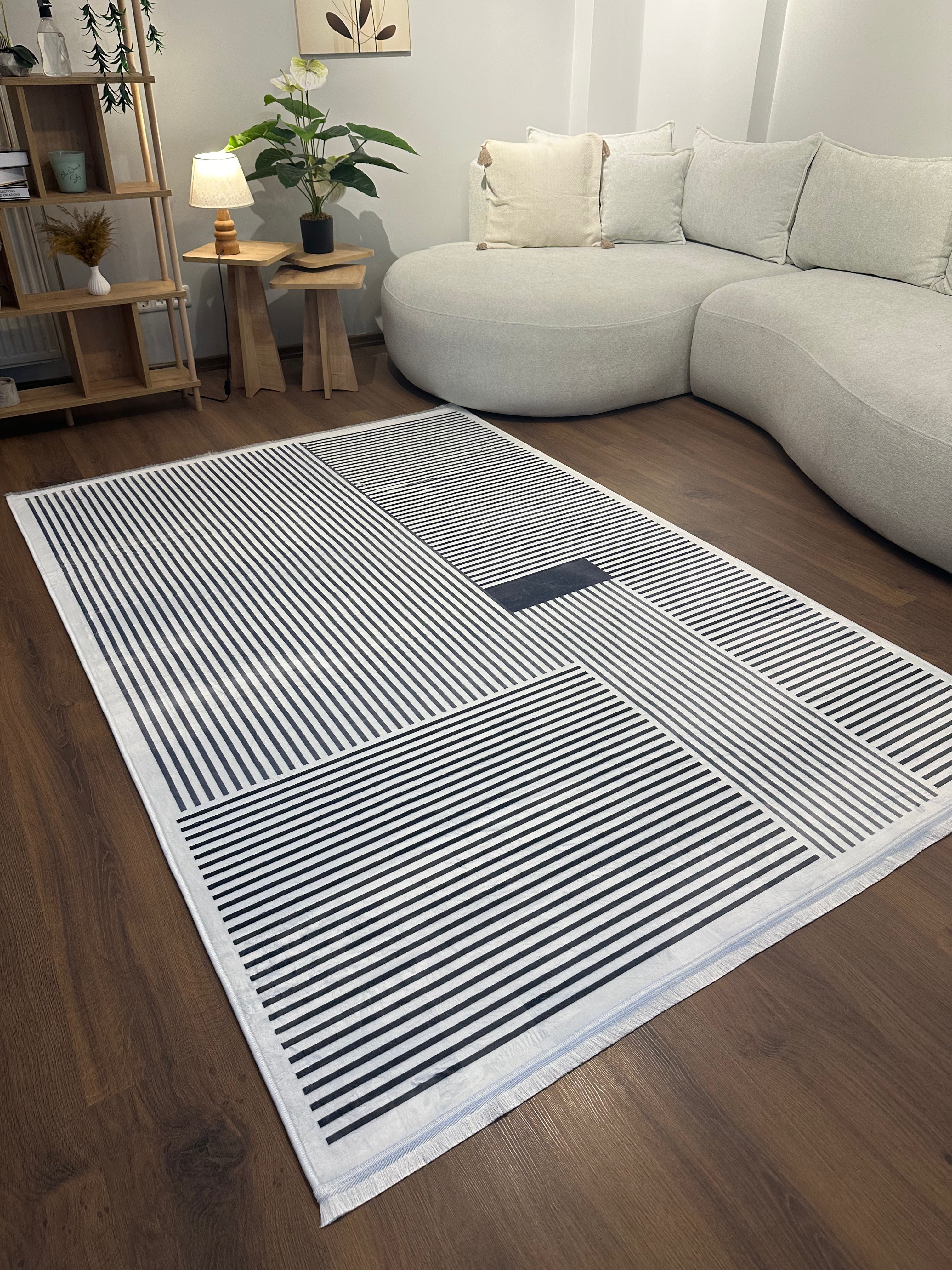 ALCANTARA - %100 Pamuk Dokuma Taban Makinede Yıkanabilir Kaymaz Halı