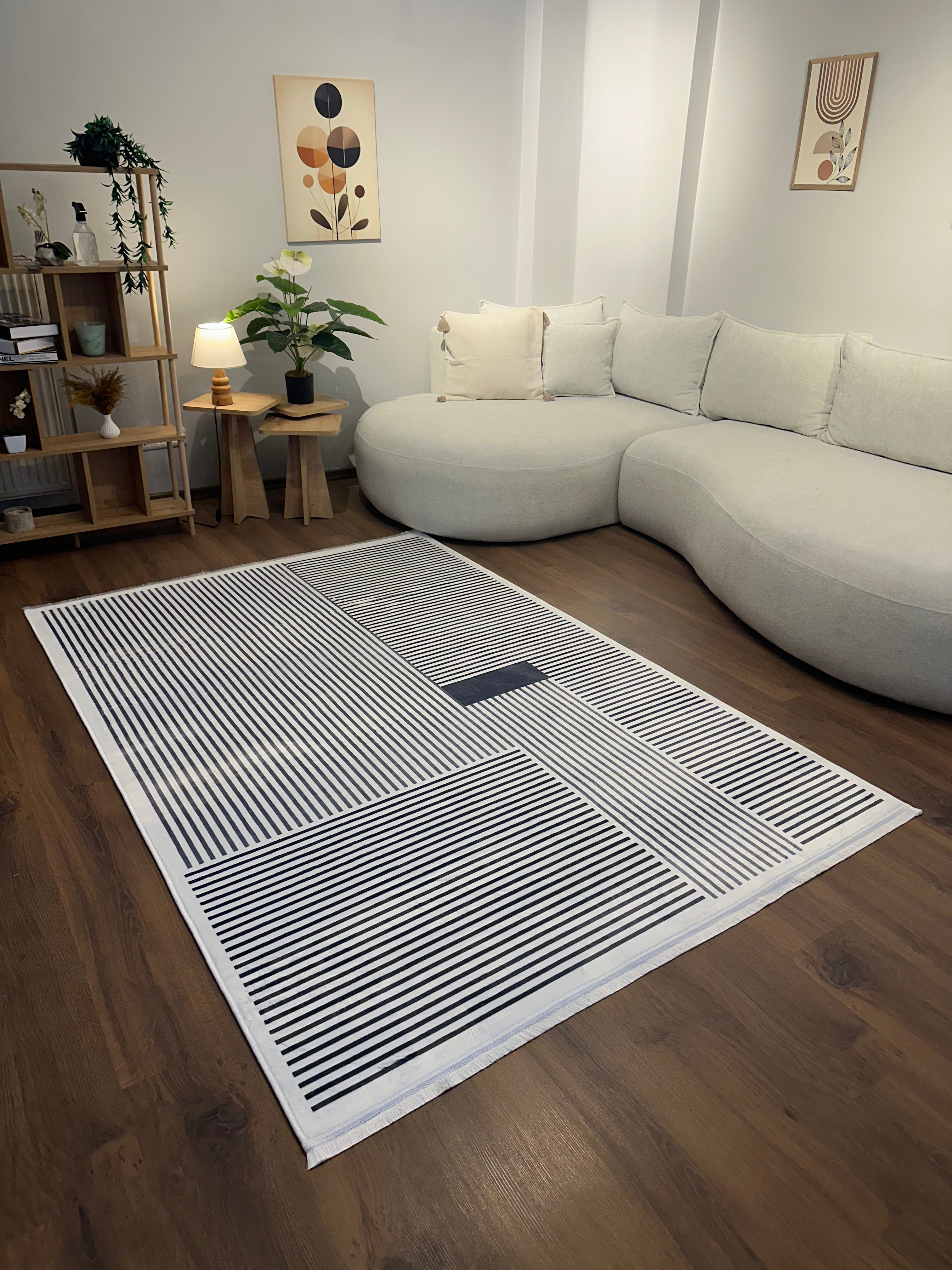 ALCANTARA - %100 Pamuk Dokuma Taban Makinede Yıkanabilir Kaymaz Halı