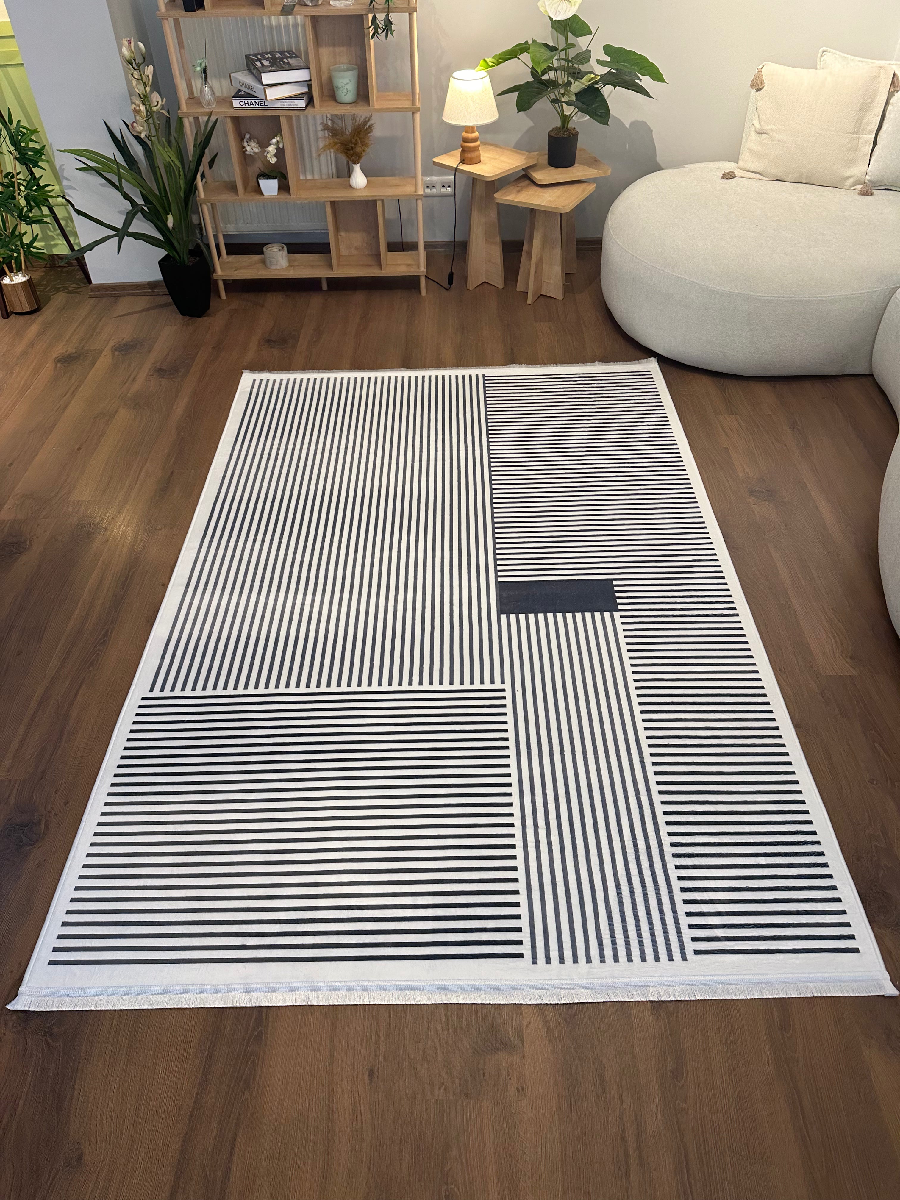 ALCANTARA - %100 Pamuk Dokuma Taban Makinede Yıkanabilir Kaymaz Halı
