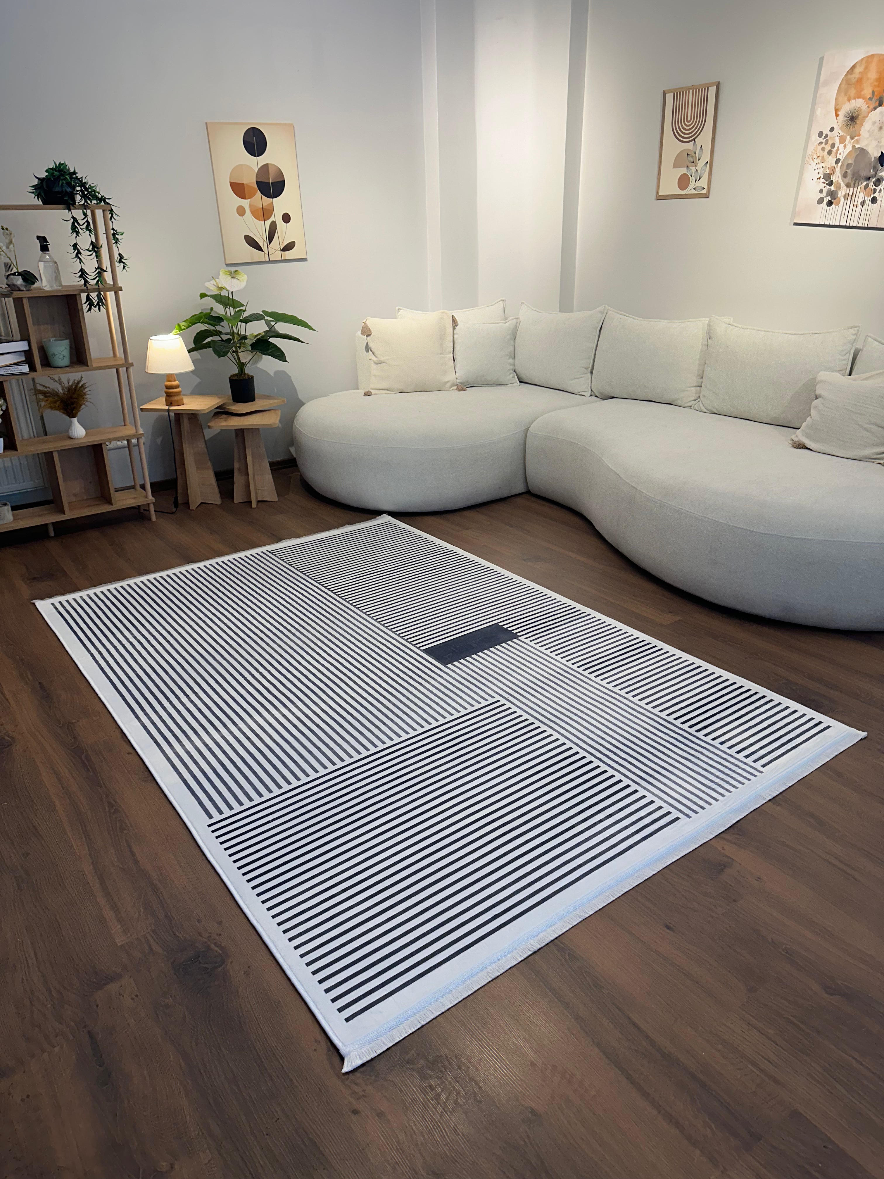 ALCANTARA - %100 Pamuk Dokuma Taban Makinede Yıkanabilir Kaymaz Halı