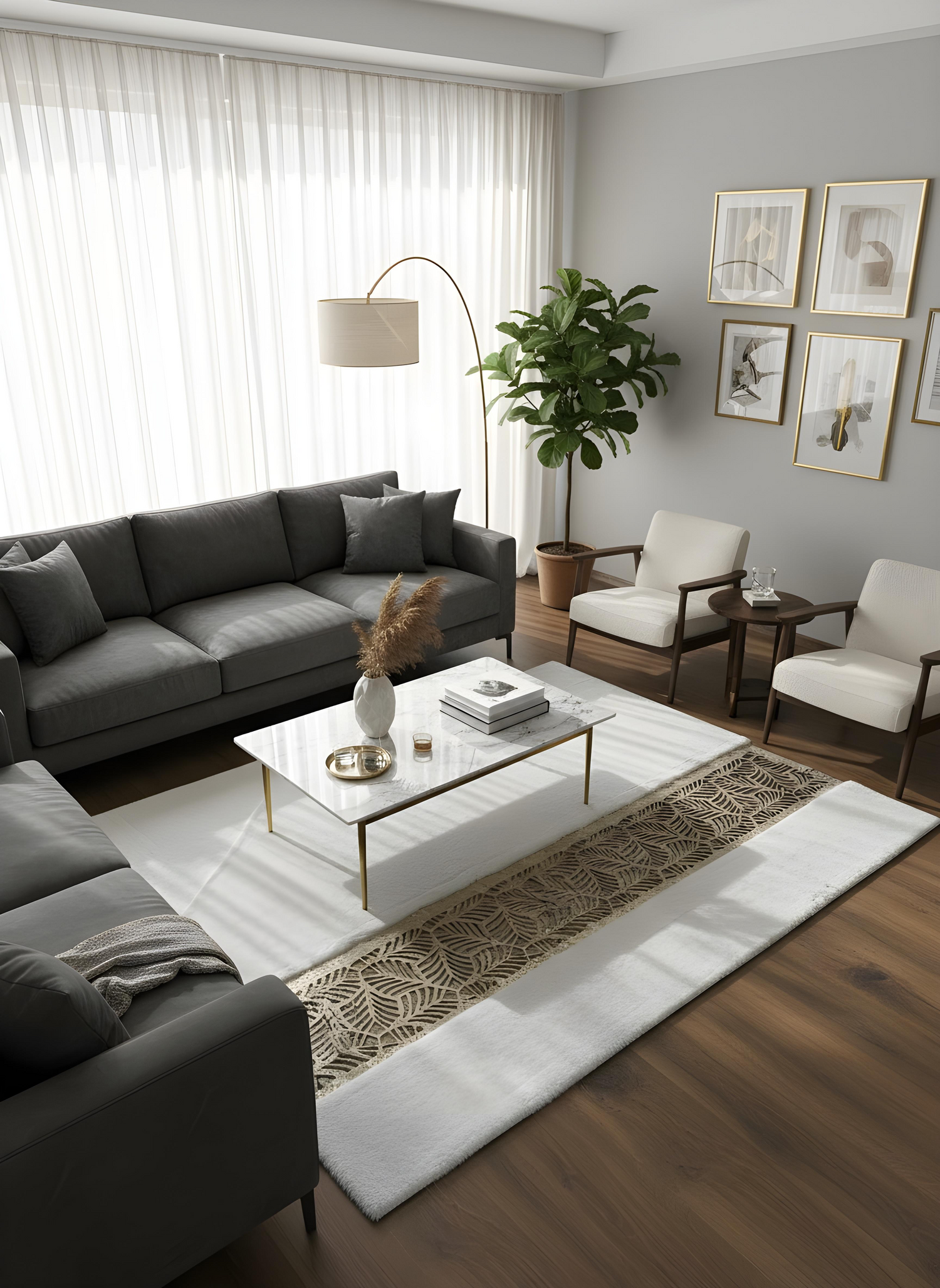 Royal Serisi İnci - El İşçiliği ile Tavşan Post ve Varaklı Deri Dekoratif Halı