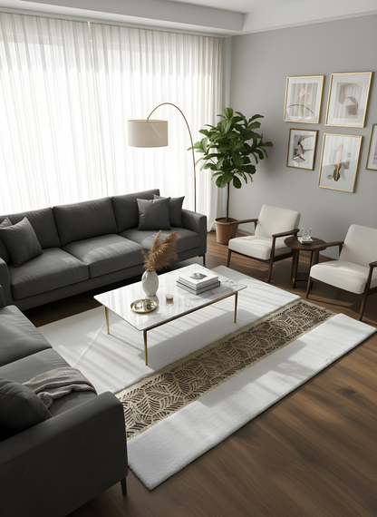 Royal Serisi İnci - El İşçiliği ile Tavşan Post ve Varaklı Deri Dekoratif Halı