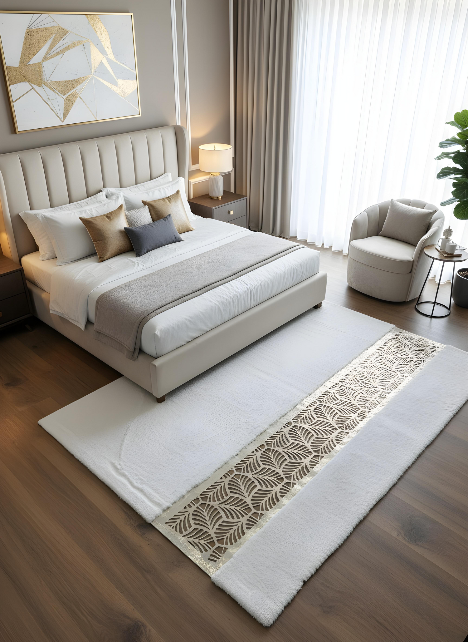 Royal Serisi İnci - El İşçiliği ile Tavşan Post ve Varaklı Deri Dekoratif Halı