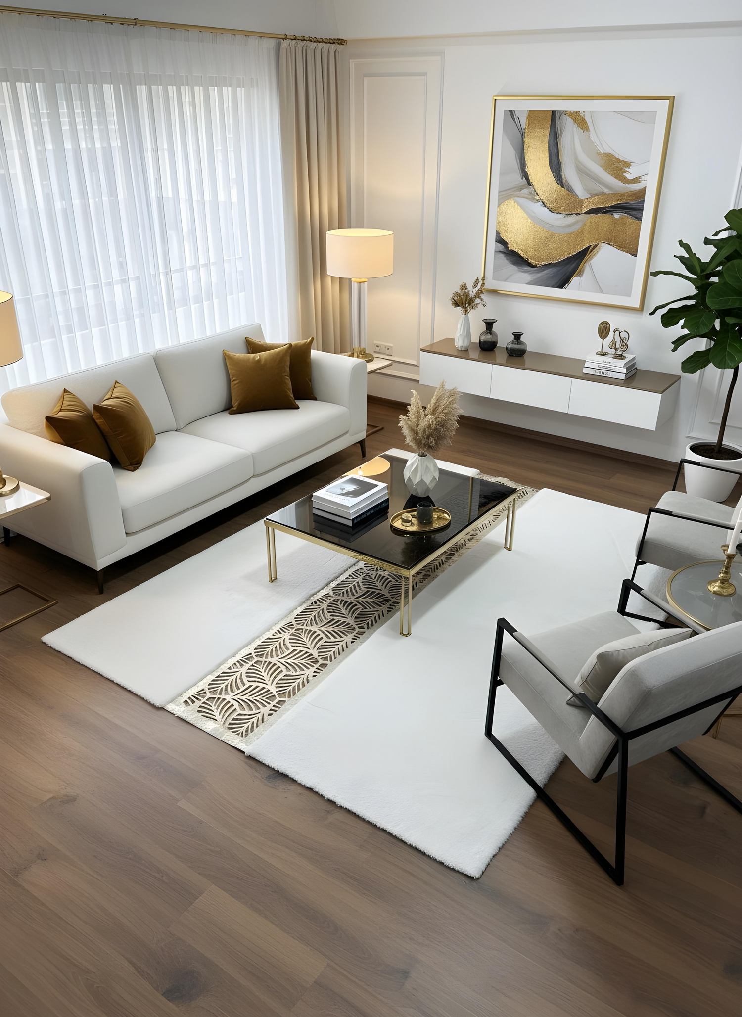 Royal Serisi İnci - El İşçiliği ile Tavşan Post ve Varaklı Deri Dekoratif Halı