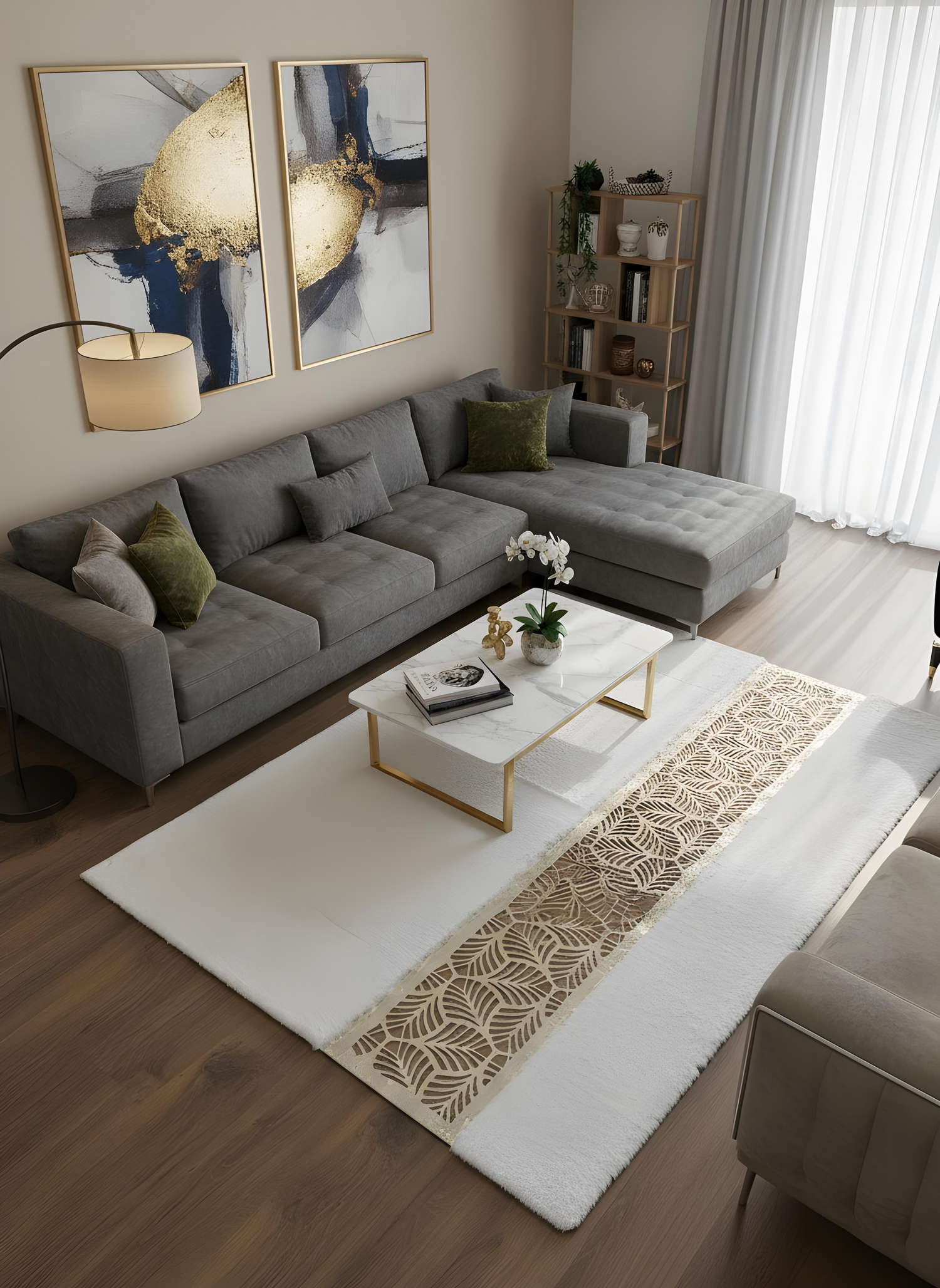 Royal Serisi İnci - El İşçiliği ile Tavşan Post ve Varaklı Deri Dekoratif Halı