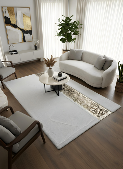 Royal Serisi İnci - El İşçiliği ile Tavşan Post ve Varaklı Deri Dekoratif Halı