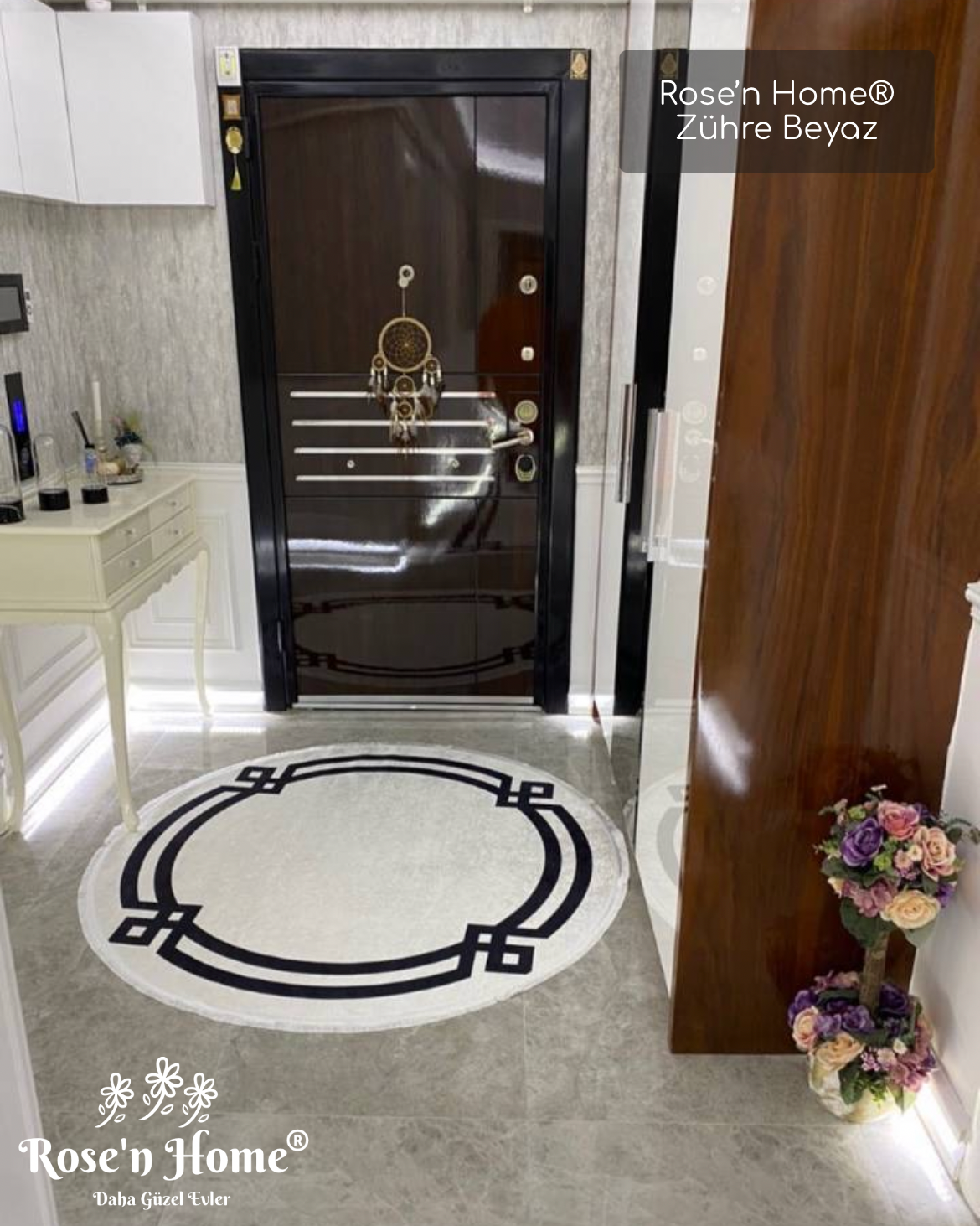 ZÜHRE BEYAZ - %100 Pamuk Dokuma Taban Makinede Yıkanabilir Kaymaz Halı